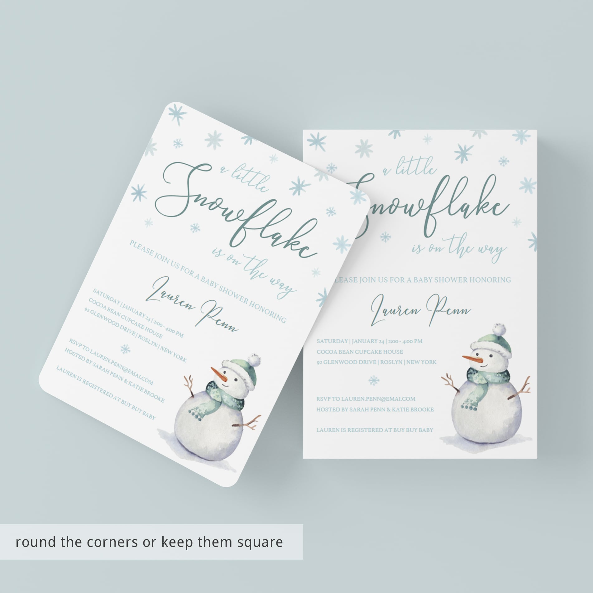 Watercolor snowmen on baby shower invitation instant download by LittleSizzle