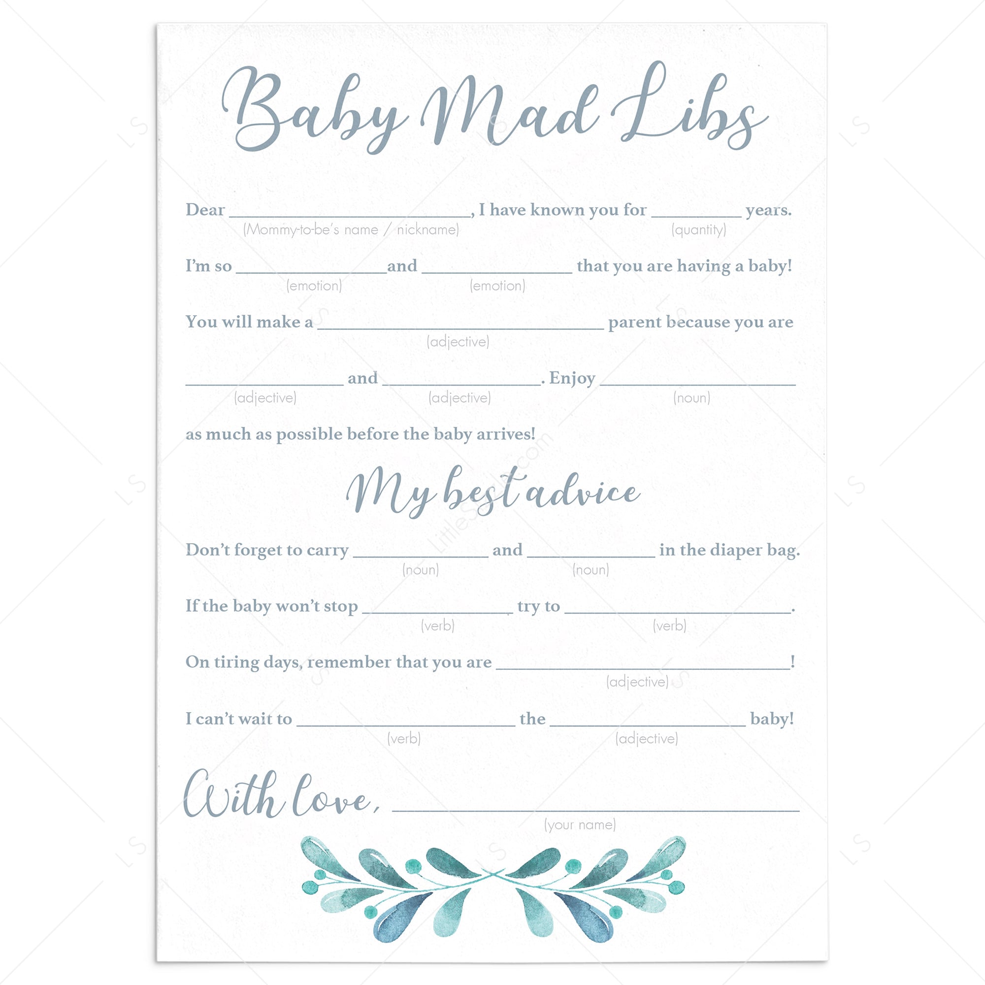 Funny Baby Shower Games Baby Mad Libs Printable by LittleSizzle