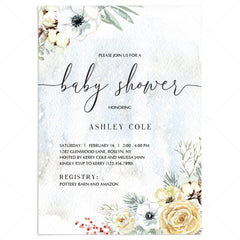 Winter florals baby shower invitation template by LittleSizzle