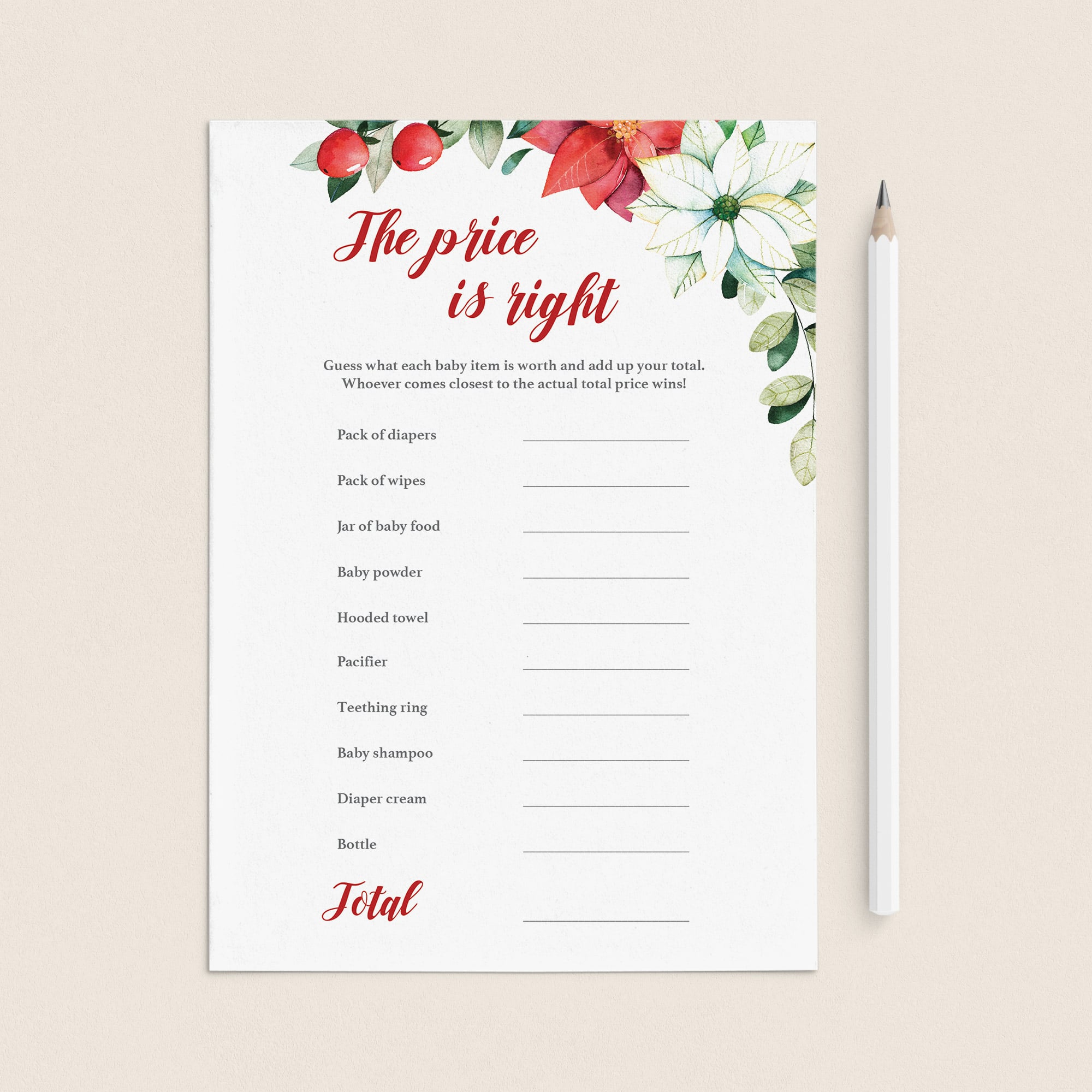 Red And White Baby Shower The Price Is Right Printable by LittleSizzle
