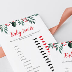 Holiday Theme Baby Shower Game Printable Baby Traits