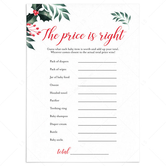 Winter Greenery Baby Shower Game The Price Is Right Printable by LittleSizzle