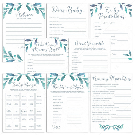 Huge Baby Shower Games Package with Watercolor Leaves by LittleSizzle