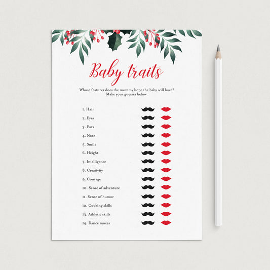 Holiday Theme Baby Shower Game Printable Baby Traits by LittleSizzle