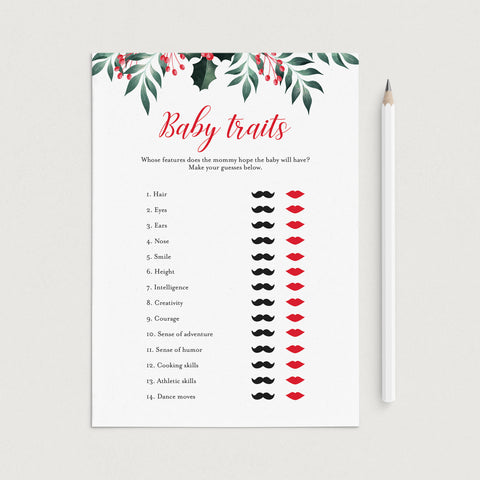 Holiday Theme Baby Shower Game Printable | Baby Traits – LittleSizzle