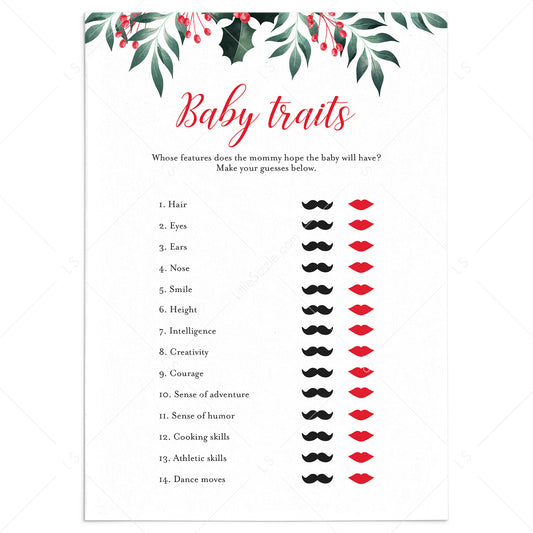 Holiday Theme Baby Shower Game Printable Baby Traits by LittleSizzle