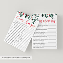 Winter Holly Baby Shower Game Nursery Rhyme Quiz