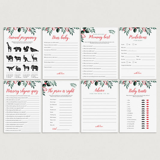 8 Winter Holly Baby Shower Games Printable by LittleSizzle