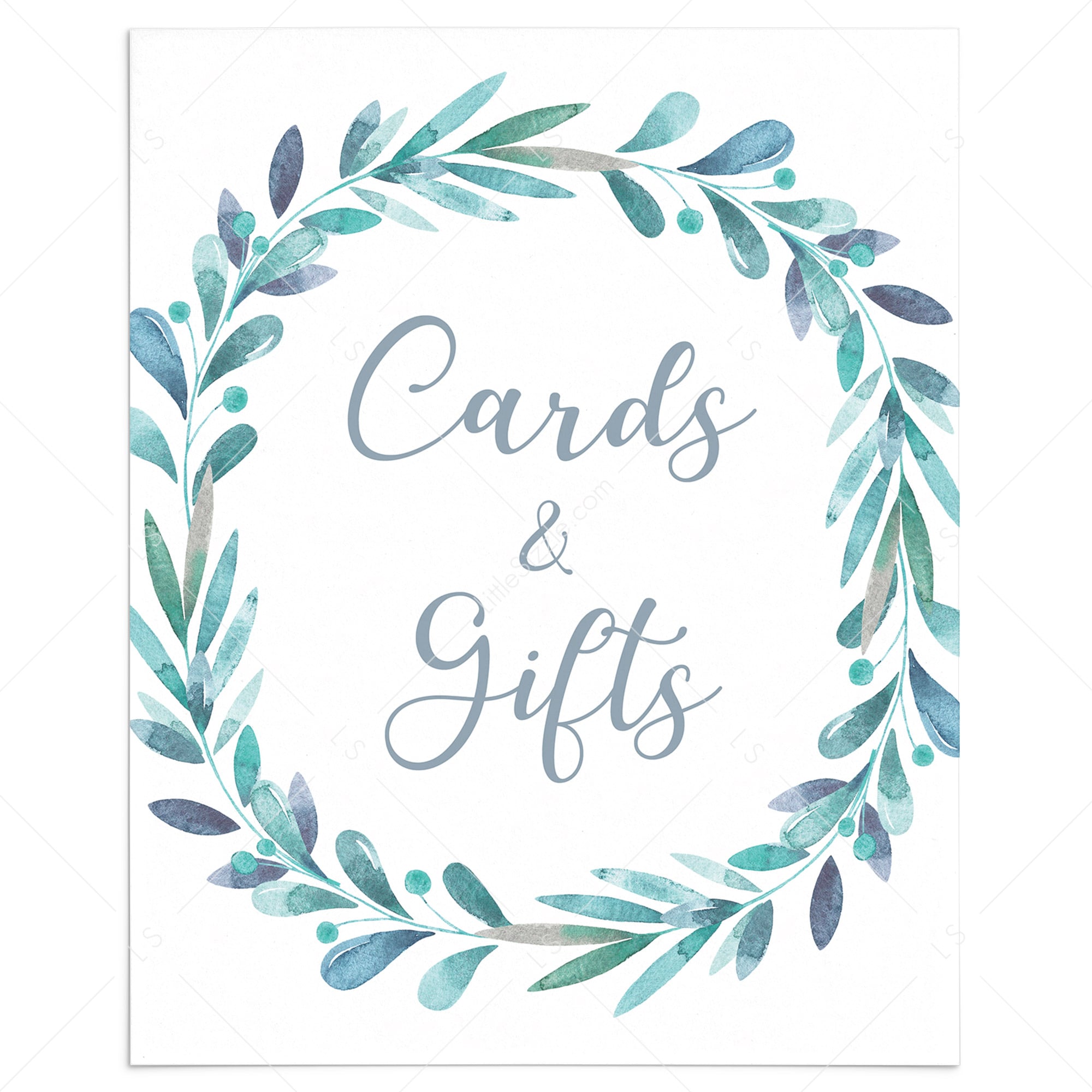 Printable Cards and Gifts Sign with Watercolor Wreath by LittleSizzle