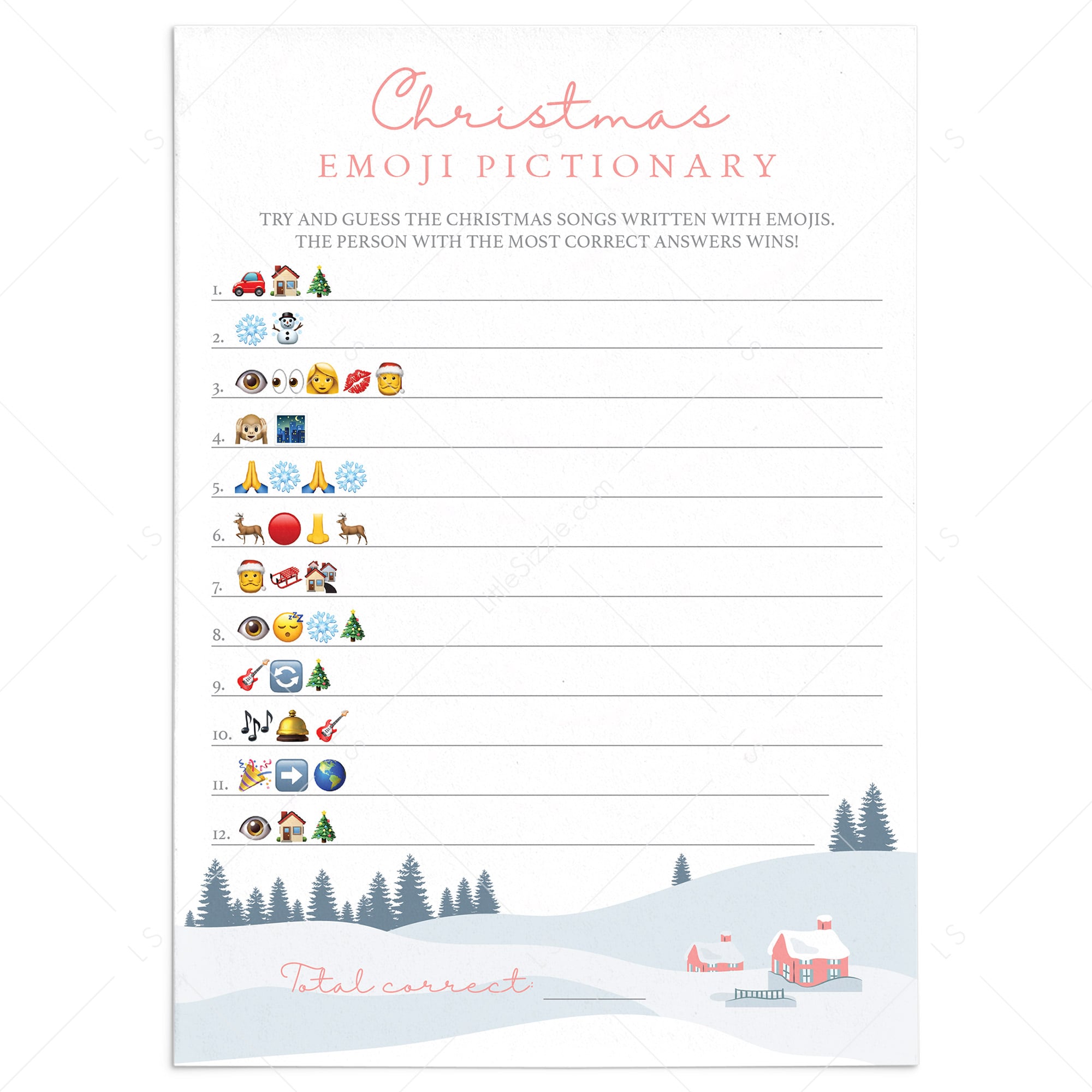 Winter Holiday Emoji Pictionary Game Printable by LittleSizzle