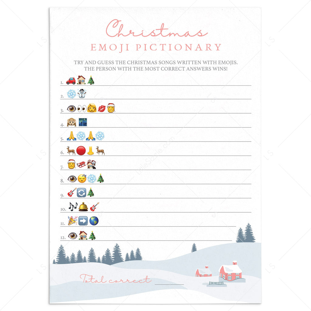 Winter Holiday Emoji Pictionary Game Printable | Winter Wonderland ...