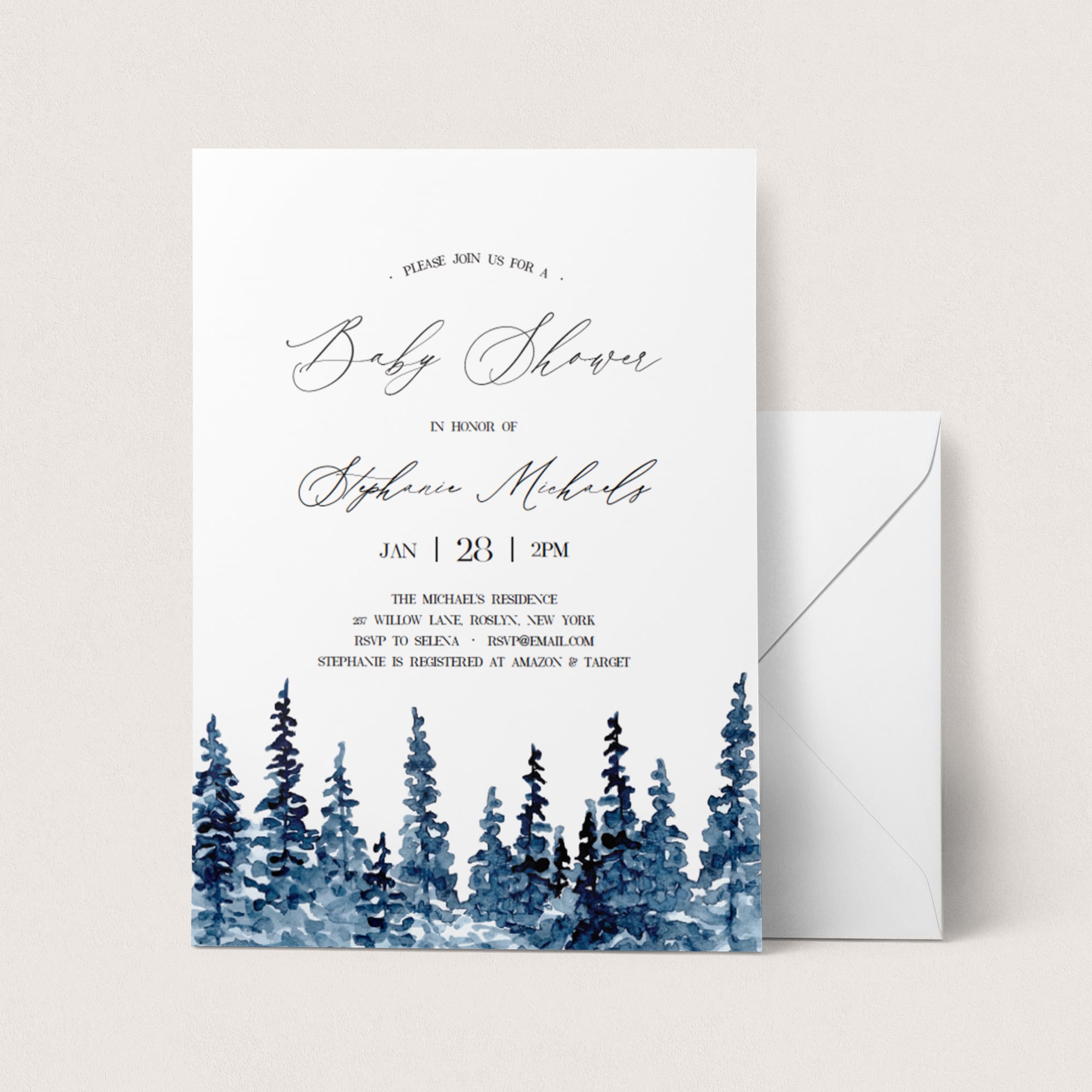 Pine trees baby shower invitation by LittleSizzle