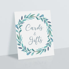 Printable Cards and Gifts Sign with Watercolor Wreath