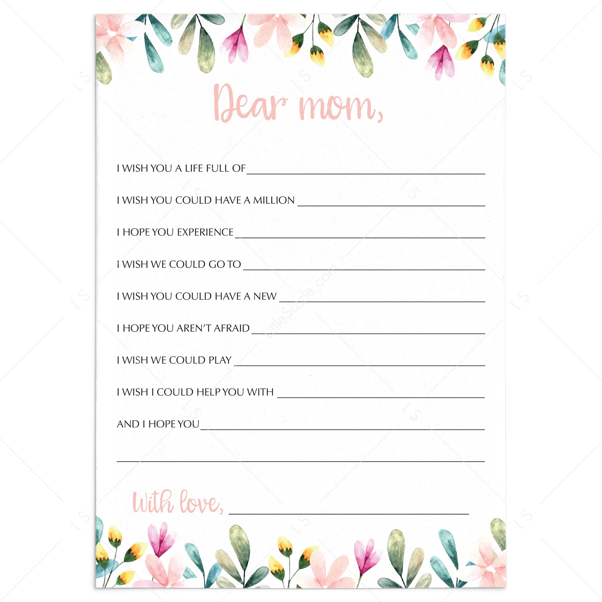 Floral Wishes For Mom Cards Instant Download by LittleSizzle