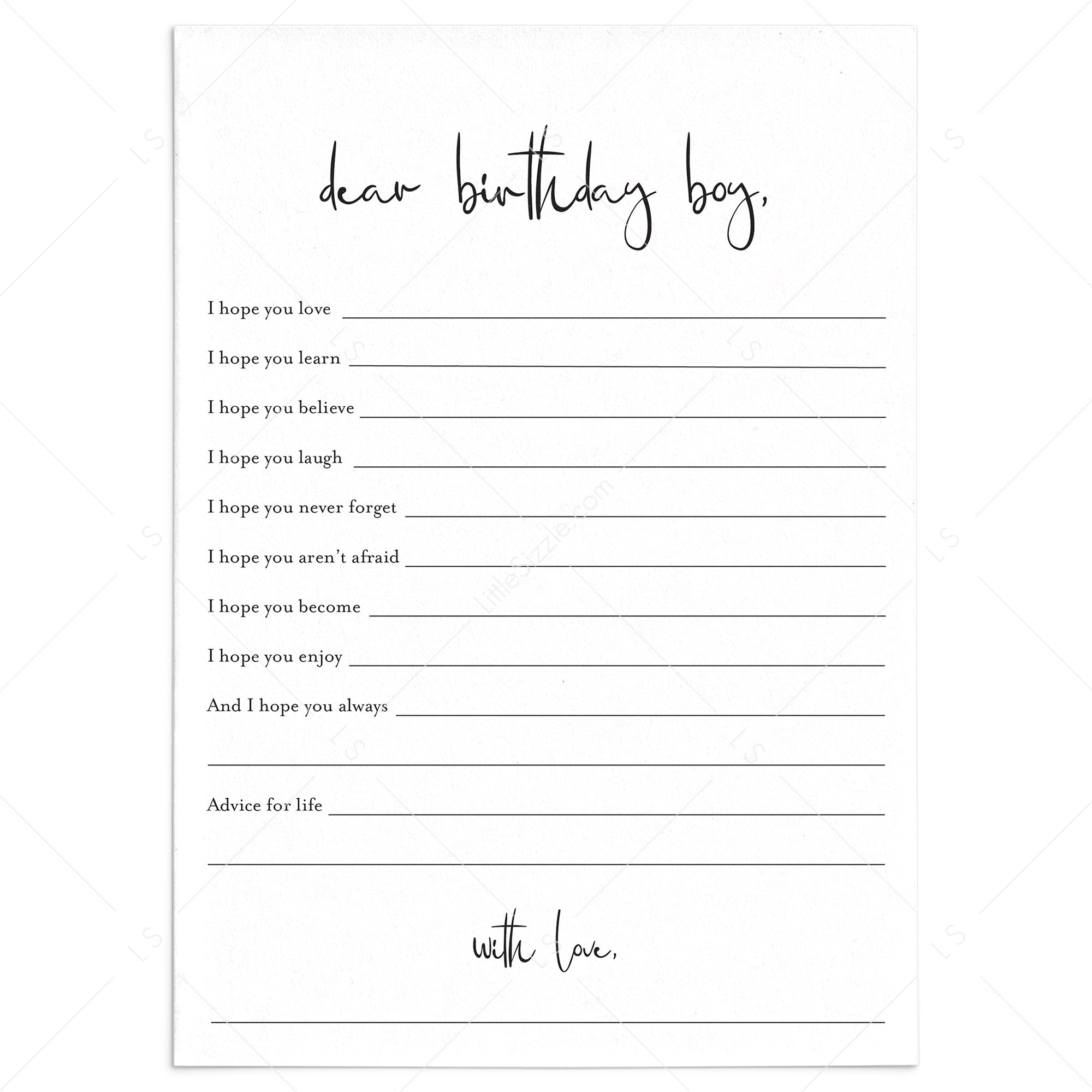 Wishes For The Birthday Boy Cards Printable | Instant Download ...