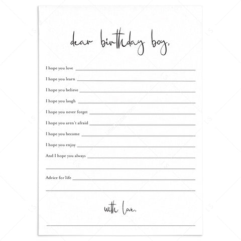 Wishes For The Birthday Boy Cards Printable 