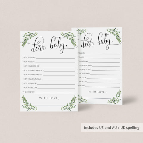 Well Wishes for Baby cards greenery theme printable | Instant download ...