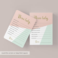 Printable Pink and Mint Wishes for Baby Cards
