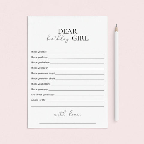 Printable Wishes For The Birthday Girl Cards | Instant Download ...