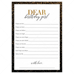 Black and Gold Glitter Birthday Wishes Cards for Women by LittleSizzle