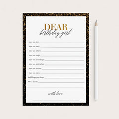 Black and Gold Glitter Birthday Wishes Cards for Women by LittleSizzle