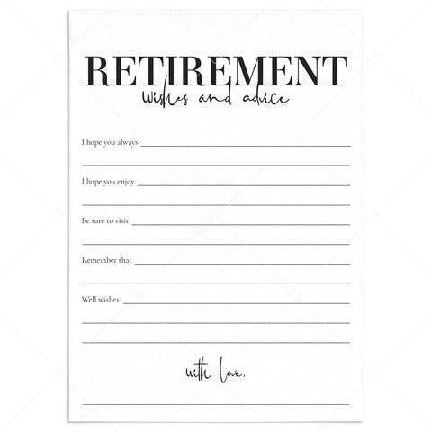 Modern Retirement Wishes &amp; Advice Cards Printable | Instant Download ...