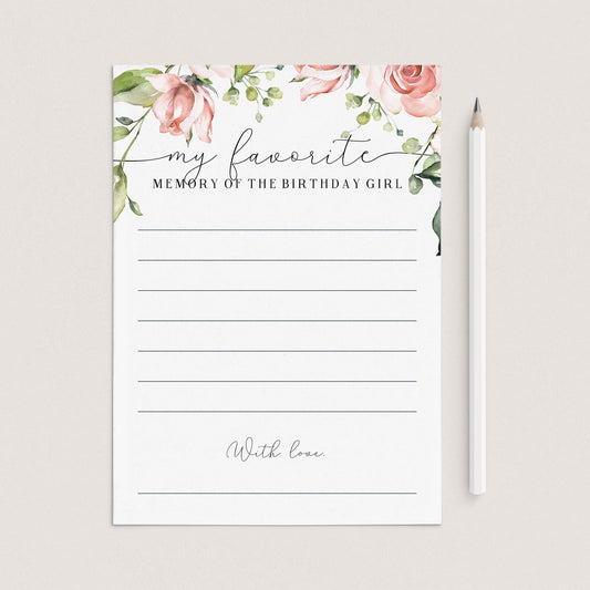 Floral Birthday Cards My Favorite Memory Of The Birthday Girl Printable by LittleSizzle