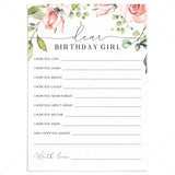 Girl Birthday Wishes And Advice Cards Printable by LittleSizzle