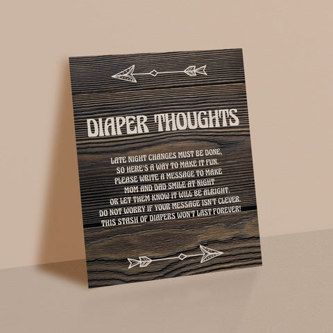 Printable dark wood Diaper Thoughts sign | Fun baby shower games ...
