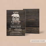 Brown bear shower invites with dark woods background by LittleSizzle