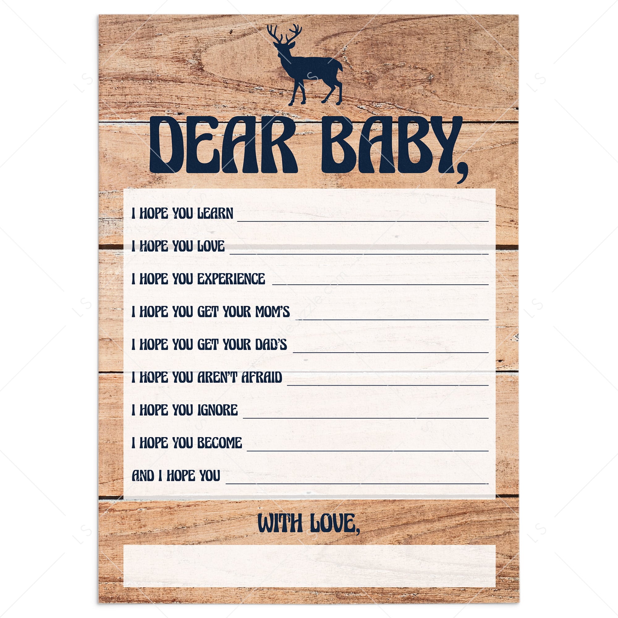 Dear baby shower game cards printable by LittleSizzle