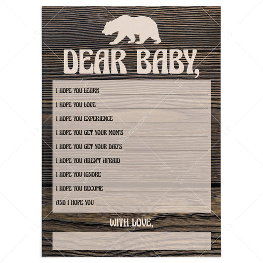 Woodland bear baby shower printable advice cards by LittleSizzle