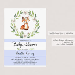 Forest animals baby shower invitation template PDF download by LittleSizzle