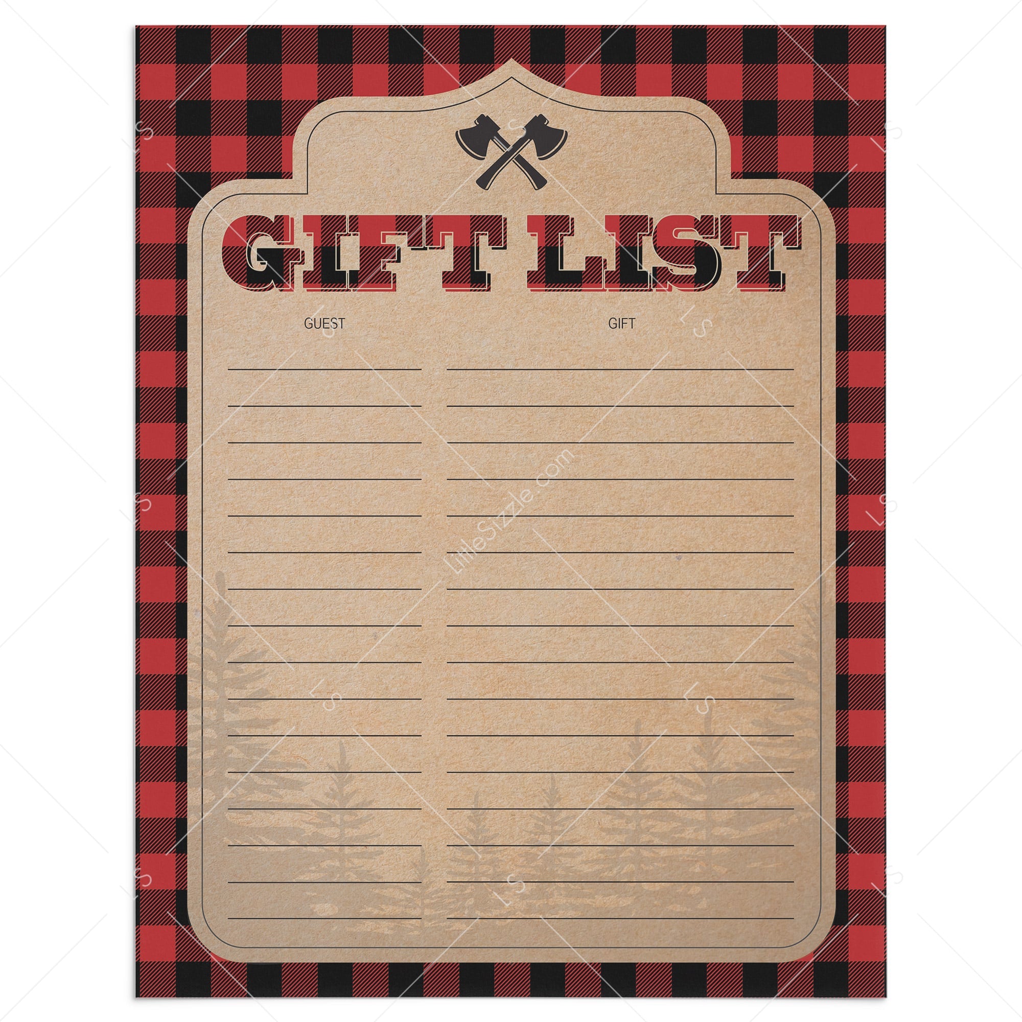 Rustic gift tracker for woodland party by LittleSizzle