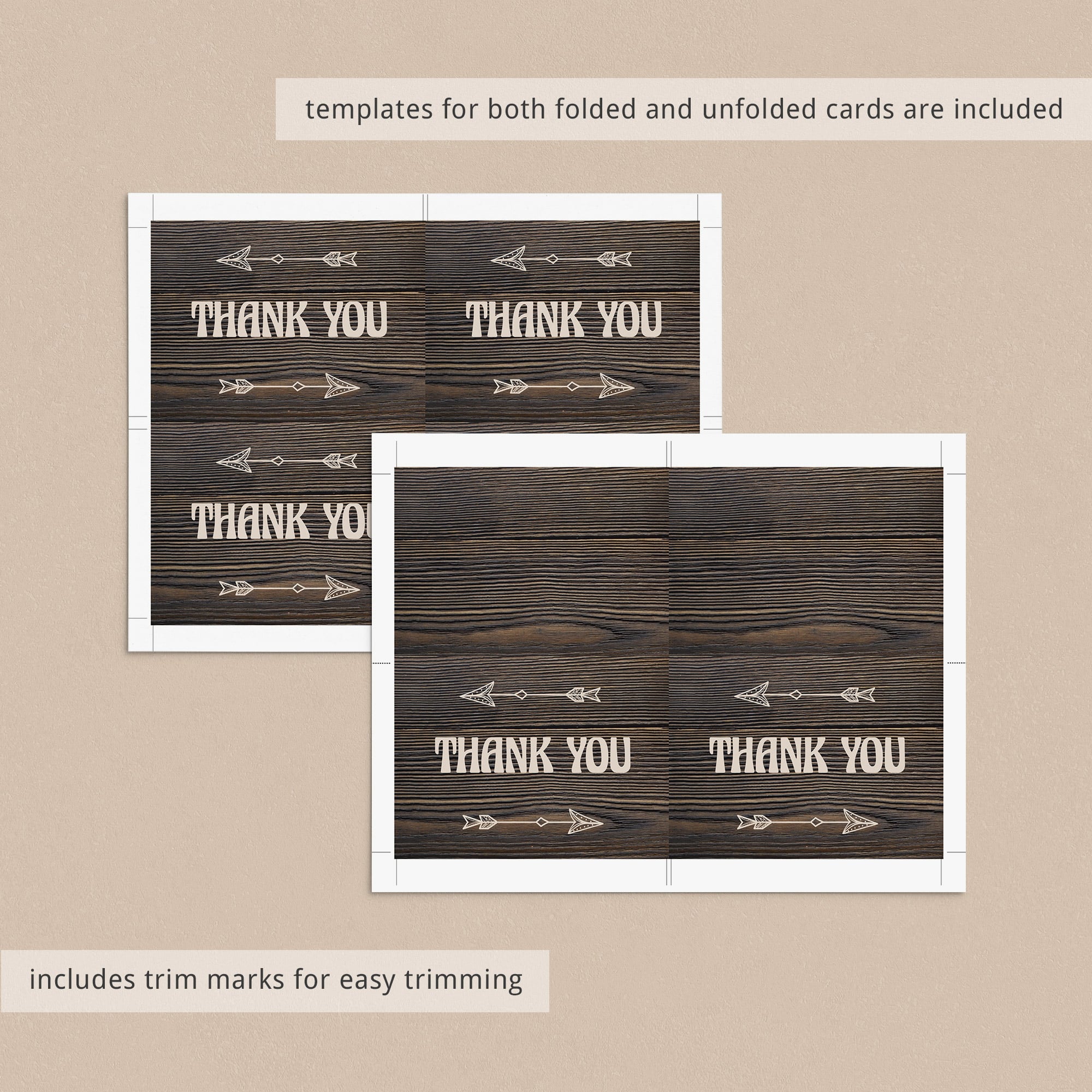 Printable flat thank you card with wood background by LittleSizzle