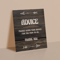 Rustic Wood Baby Shower Advice Sign Printable