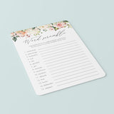 Rosy Floral Word Scramble Bridal Shower Game Printable