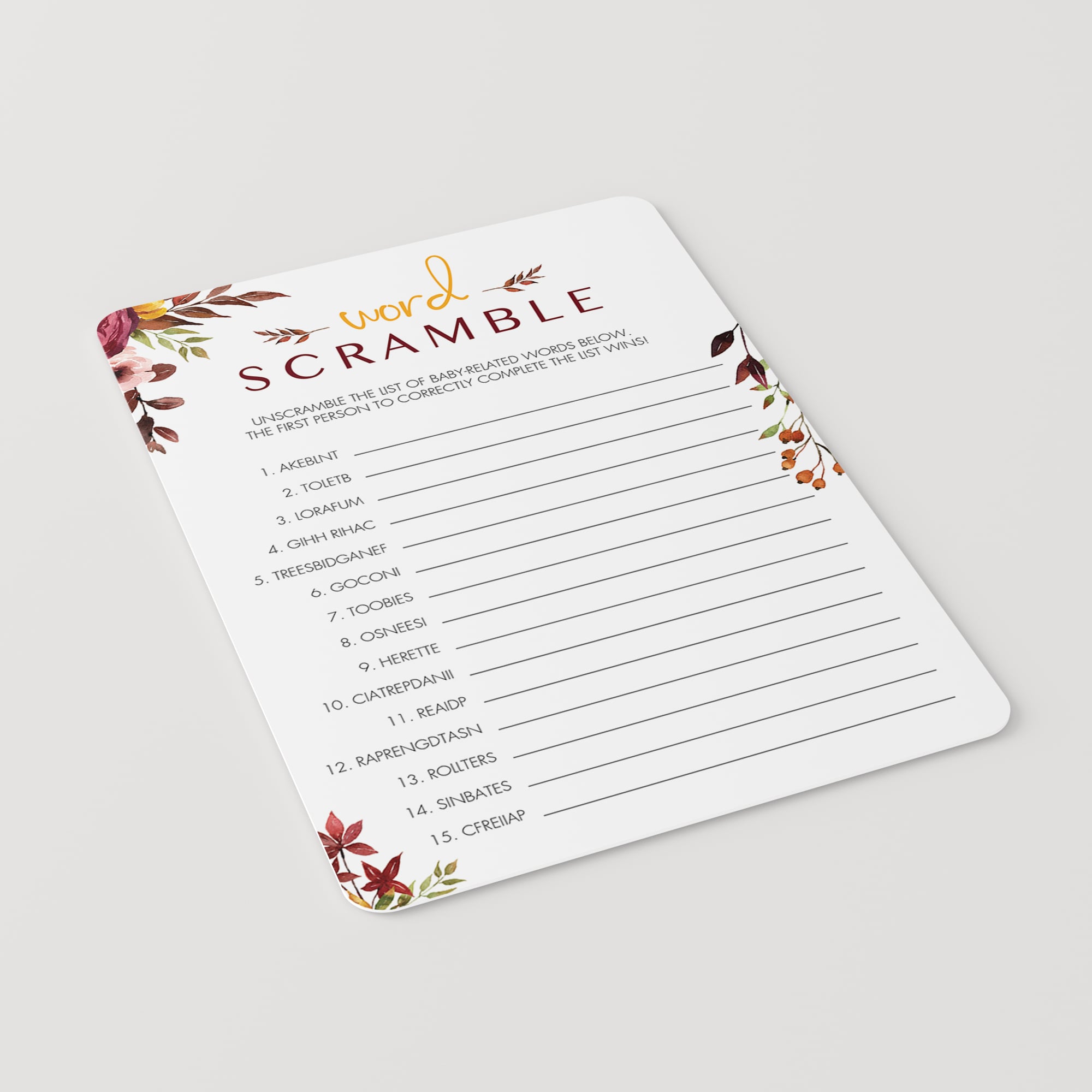 Autumn baby shower game cards by LittleSizzle