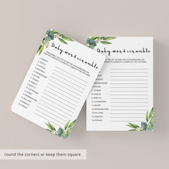 DIY baby shower game template greenery theme by LittleSizzle