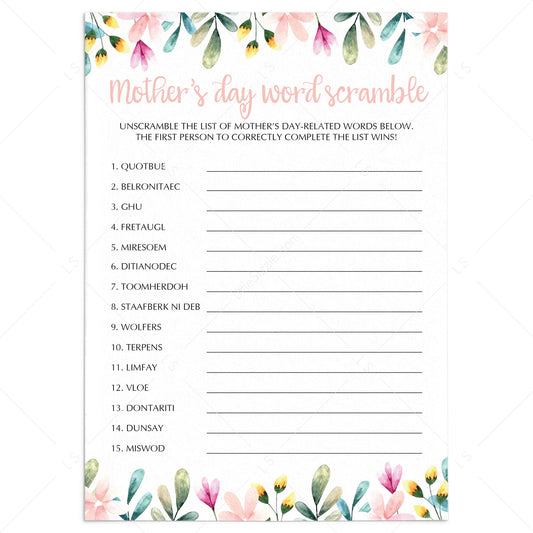 Word Scramble Game for Mother's Day Celebration by LittleSizzle