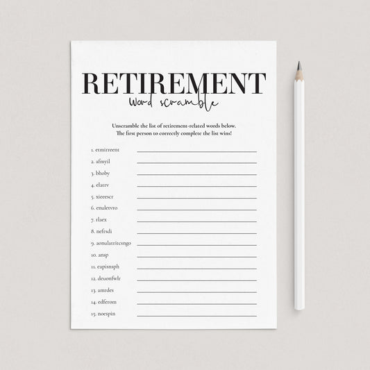 Retirement Word Scramble with Answers Printable by LittleSizzle