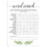 Greenery baby shower games printable word search by LittleSizzle