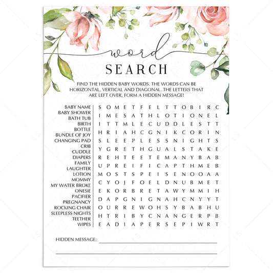 Baby shower word search game with blush flowers by LittleSizzle