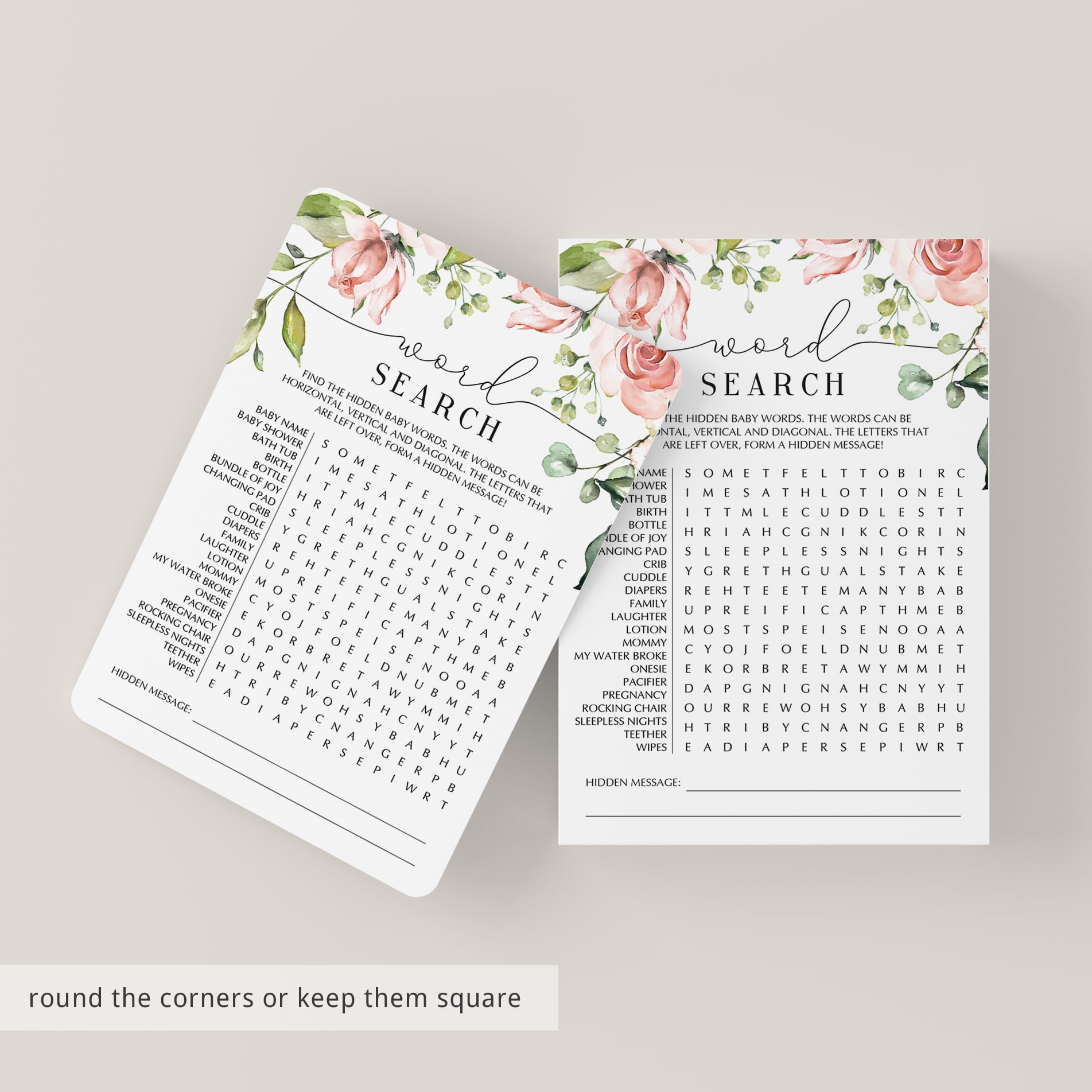 Word search answers baby shower game printable by LittleSizzle