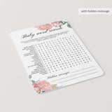 Pink Floral Baby Shower Word Search Game Printable