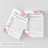 Pink Floral Baby Shower Word Search Game Printable