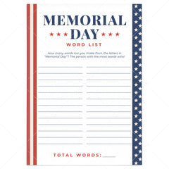 Memorial Day Word Puzzle Printable by LittleSizzle
