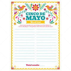 Cinco de Mayo Word Game Printable by LittleSizzle