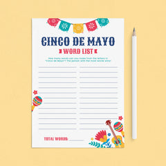 Cinco de Mayo Game for Kids Printable Word List by LittleSizzle