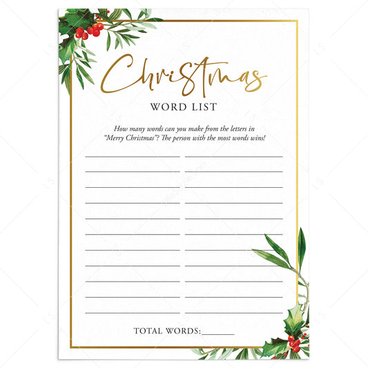 Easy Christmas Word Game for All Ages Printable by LittleSizzle